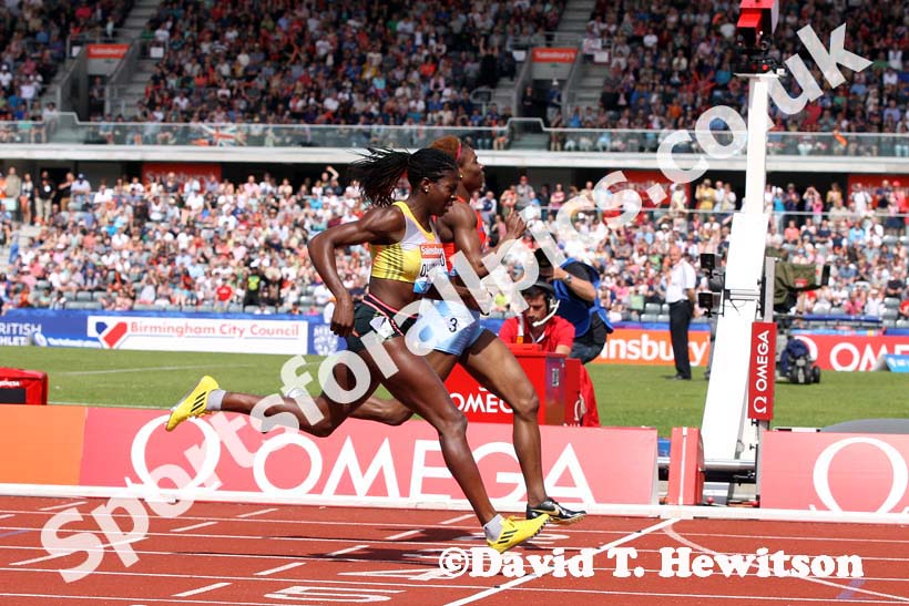 Christine Ohuruogu (GB) beats Amantle Montsho (Bot) in the 400 metres at the IAAF Diamond League, Birmingham.